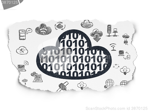 Image of Cloud networking concept: Cloud With Code on Torn Paper background