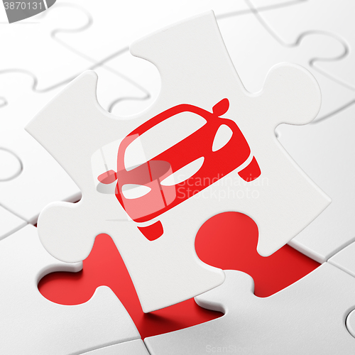 Image of Vacation concept: Car on puzzle background