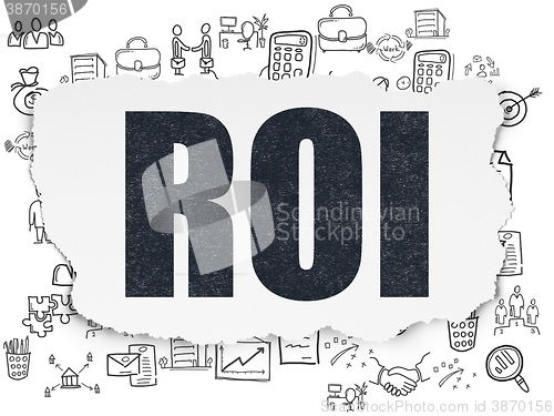 Image of Finance concept: ROI on Torn Paper background