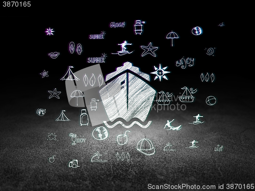 Image of Travel concept: Ship in grunge dark room