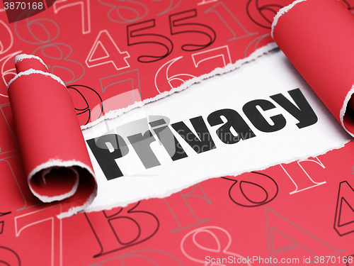 Image of Security concept: black text Privacy under the piece of  torn paper