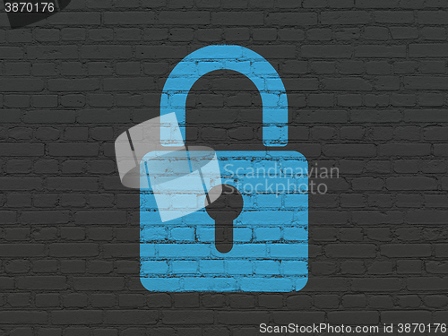 Image of Protection concept: Closed Padlock on wall background