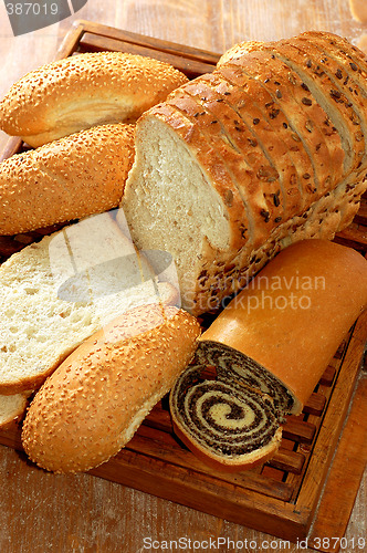 Image of assortment of baked bread and other bakery products
