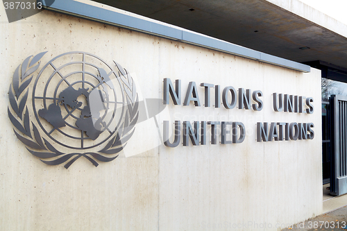 Image of United Nations palace sign in Geneva