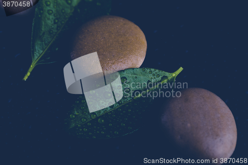 Image of zen stones on black with water drops