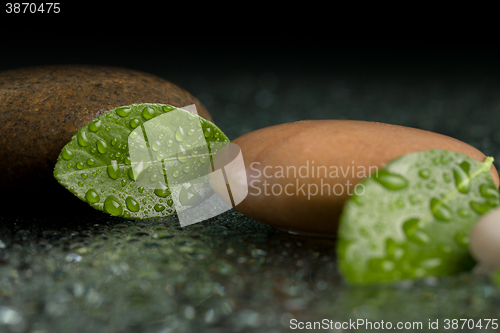 Image of zen stones on black with water drops