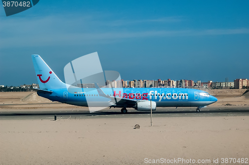 Image of German airplane in Hurghada airport. Egypt