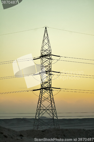 Image of Electricity tower in desert of Egypt at dusk