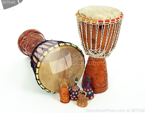 Image of Djembe drums and caxixi shakers