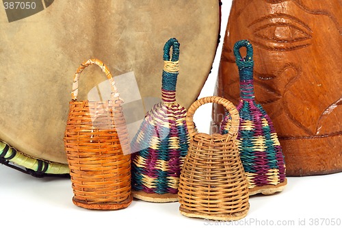 Image of Caxixi shakers and African djembe drums