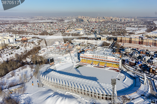 Image of Aerial view of modern city stadium. Tyumen. Russia