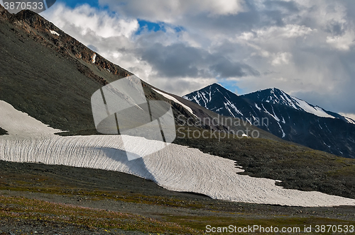 Image of Snow in mountains range of Altai. Russia