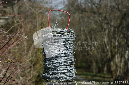 Image of Barb wire roll with a natural background