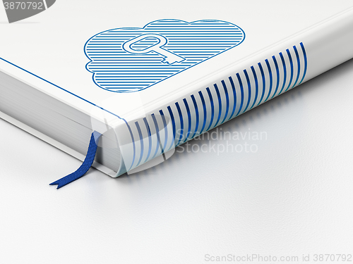 Image of Cloud networking concept: closed book, Cloud With Key on white background