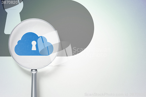 Image of Cloud computing concept:  Cloud With Keyhole with optical glass on digital background