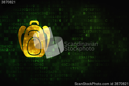 Image of Tourism concept: Backpack on digital background