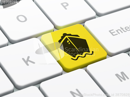 Image of Tourism concept: Ship on computer keyboard background