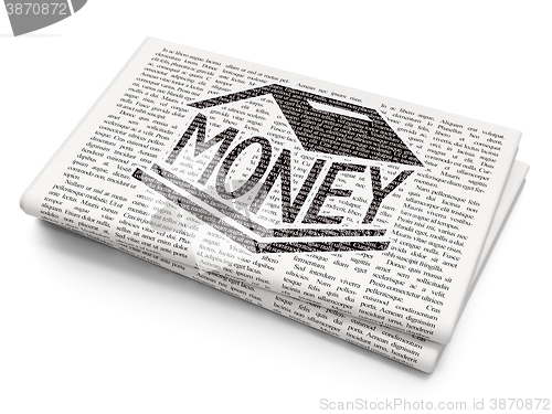 Image of Banking concept: Money Box on Newspaper background