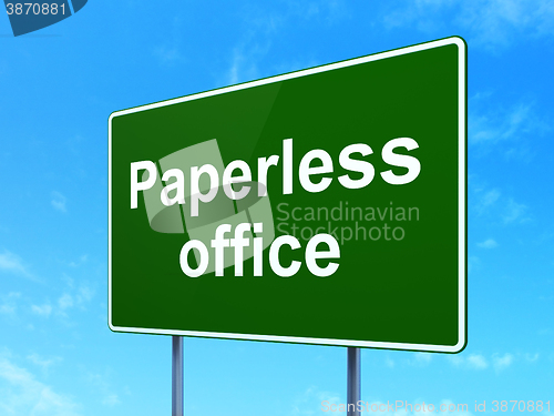 Image of Business concept: Paperless Office on road sign background