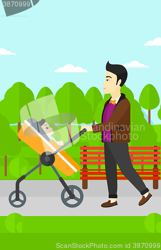 Image of Man pushing pram.