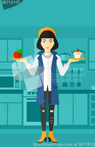 Image of Woman with apple and cake.