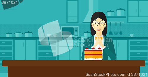 Image of Woman looking at cake.