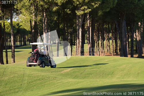 Image of couple in buggy on golf course