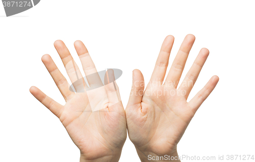 Image of close up of two hands showing palms