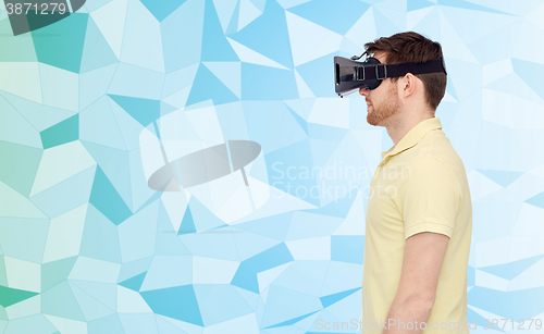 Image of man in virtual reality headset or 3d glasses