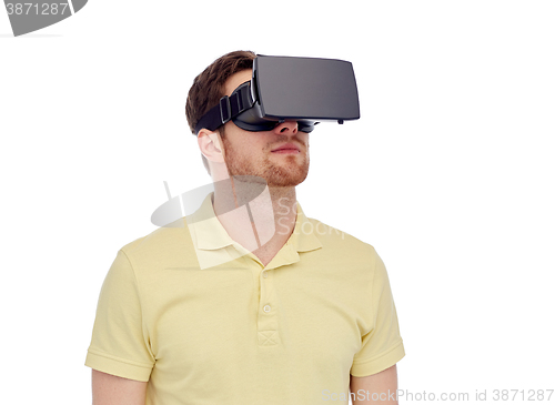 Image of man in virtual reality headset or 3d glasses