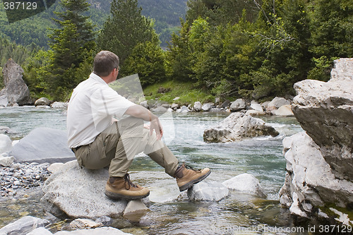 Image of Hiker sitting at a mountain creek