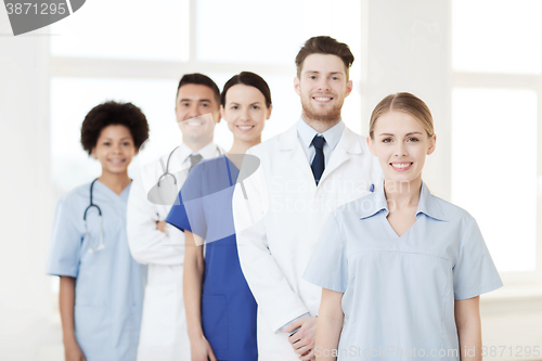 Image of group of doctors and nurses at hospital