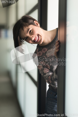 Image of portrait of business woman in casual clothes at startup office