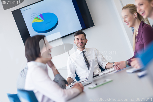 Image of young business people group on team meeting at modern office