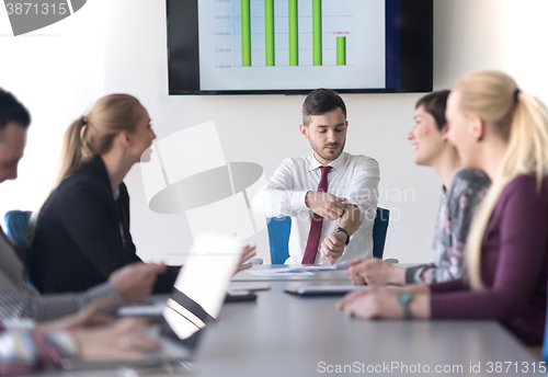 Image of young business people group on meeting at office