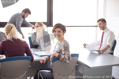 Image of young business people group on meeting at office