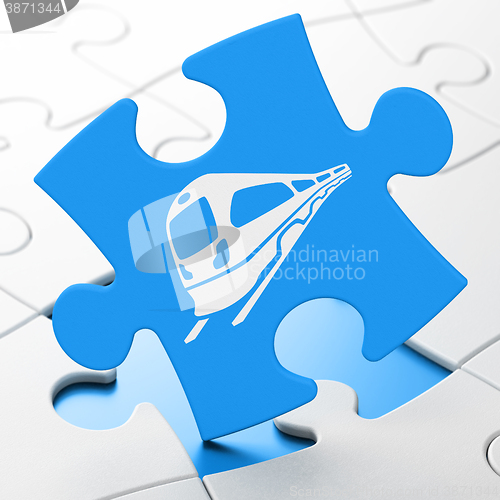 Image of Travel concept: Train on puzzle background