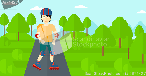 Image of Sporty man on roller-skates.