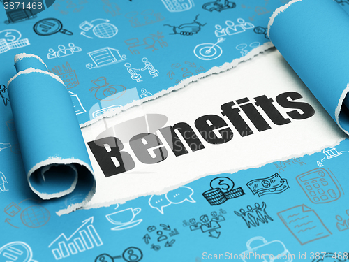 Image of Business concept: black text Benefits under the piece of  torn paper