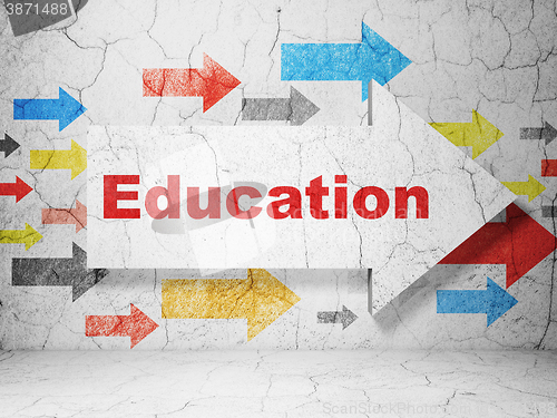 Image of Education concept: arrow with Education on grunge wall background