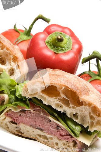 Image of roast beef boursin cheese ciabatta bread sandwich