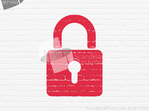 Image of Protection concept: Closed Padlock on wall background