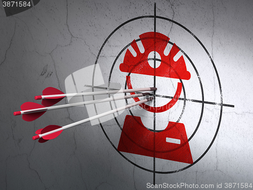 Image of Industry concept: arrows in Factory Worker target on wall background