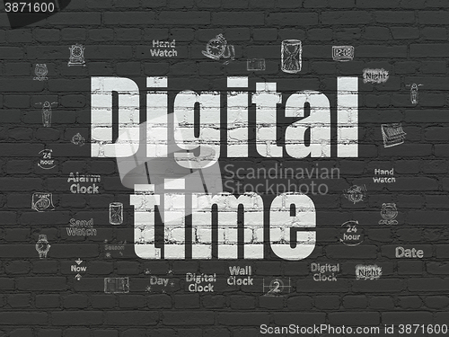 Image of Timeline concept: Digital Time on wall background