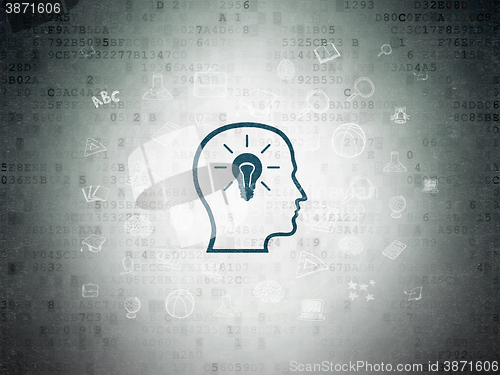 Image of Studying concept: Head With Lightbulb on Digital Paper background