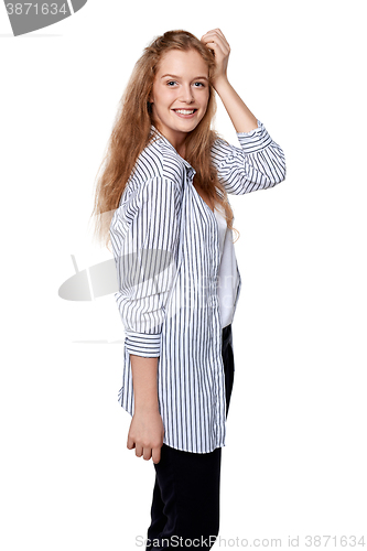 Image of Attractive caucasian blond smiling woman