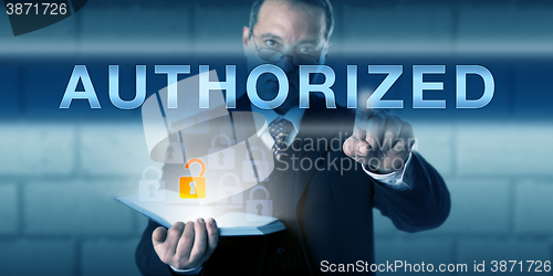 Image of Business Person Touching AUTHORIZED