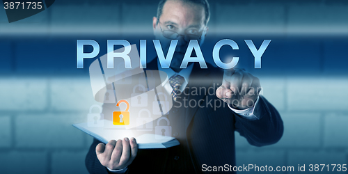 Image of Business Man Pressing PRIVACY