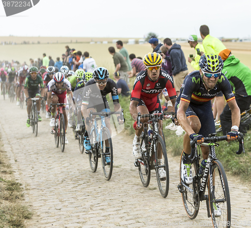 Image of The Peloton on a Cobblestone Road - Tour de France 2015