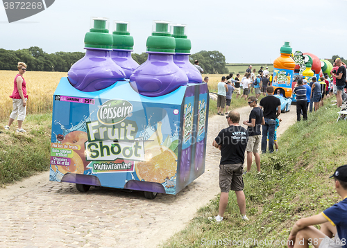 Image of Teisseire Caravan on a Cobblestone Road- Tour de France 2015